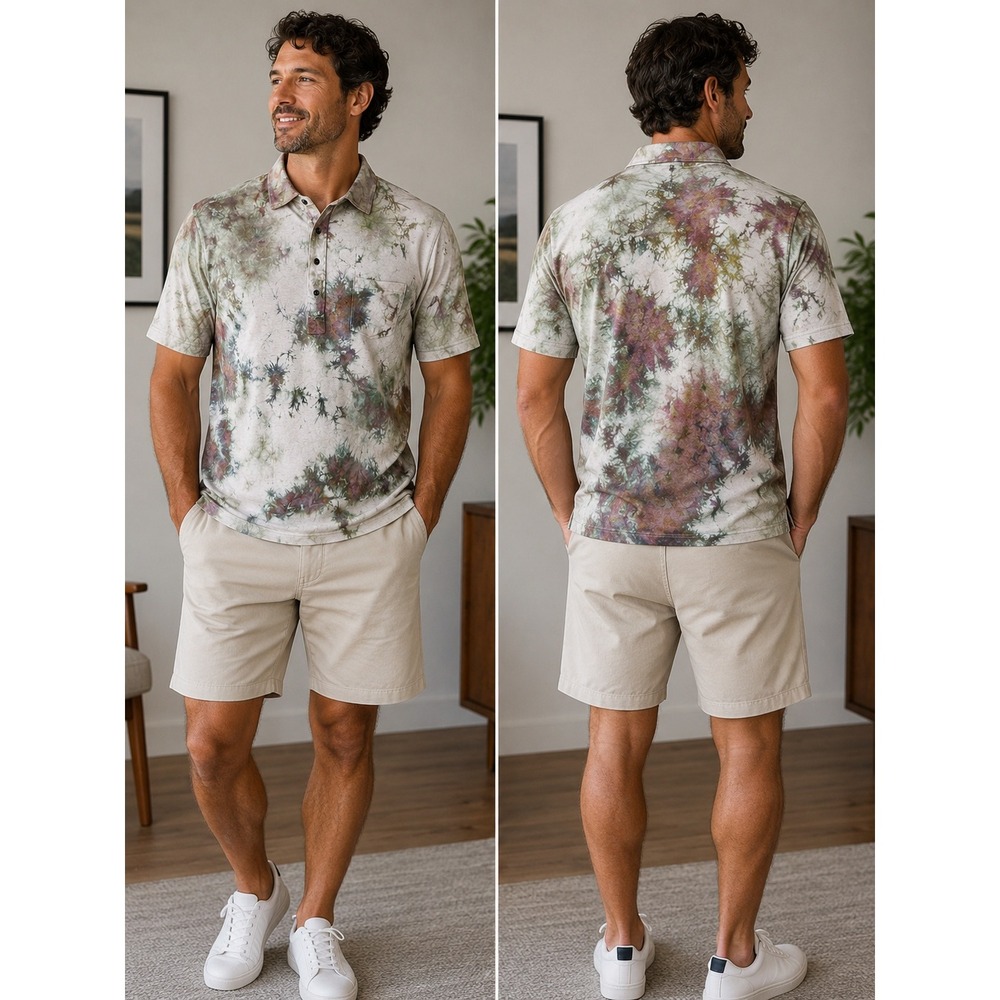 Greyson Polo Shirt Mens XXL Multi Color Tie Dye Short Sleeve Cotton Blend CUSTOM